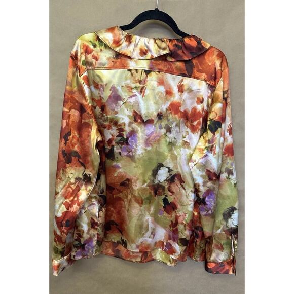 JONES NEW YORK Satin Stretch Abstract Print Blouse w/ Feminine Details 18w EUC - Picture 2 of 2